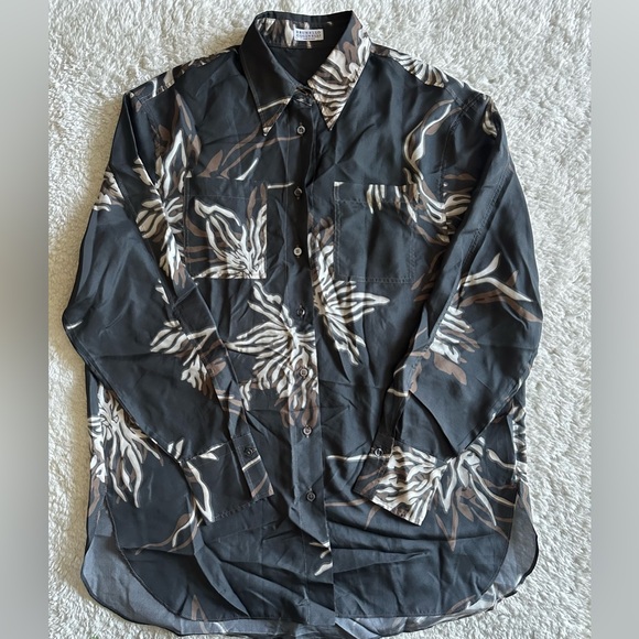 Brunello Cucinelli Black and Brown Floral Shirt